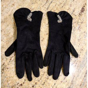 Dawnelle Vintage Black Woven Cotton Gloves. Clear Beaded Candy Cane? Womens 6.5